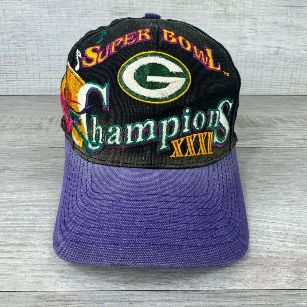VTG Logo Athletic Green Bay Packers Super Bowl XXXI Champions Cap Black Purple